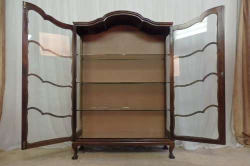 AN INCREDIBLE LARGE ANTIQUE GABLED "BALL & CLAW" SHOWCASE w GLASS SHELVES AND BEAUTIFUL DETAILING!!!