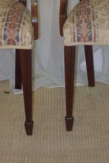 4x SUPERBLY UPHOLSTERED ANTIQUE ROSEWOOD SHIELD BACK ARMCHAIRS w/ ELEGANT SPADE-FOOT LEGS bid/chair