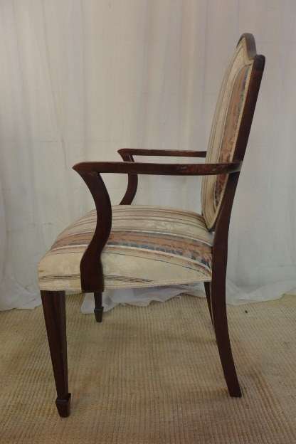 4x SUPERBLY UPHOLSTERED ANTIQUE ROSEWOOD SHIELD BACK ARMCHAIRS w/ ELEGANT SPADE-FOOT LEGS bid/chair
