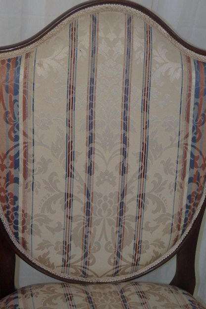 4x SUPERBLY UPHOLSTERED ANTIQUE ROSEWOOD SHIELD BACK ARMCHAIRS w/ ELEGANT SPADE-FOOT LEGS bid/chair