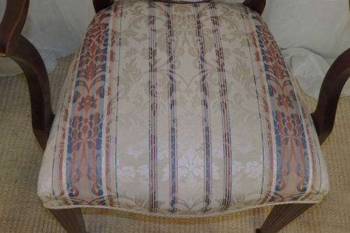 4x SUPERBLY UPHOLSTERED ANTIQUE ROSEWOOD SHIELD BACK ARMCHAIRS w/ ELEGANT SPADE-FOOT LEGS bid/chair