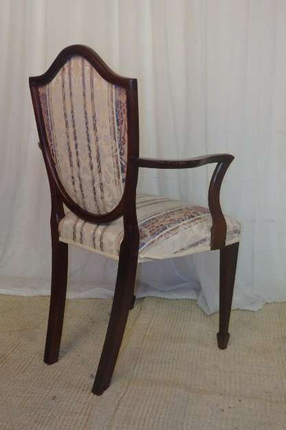 4x SUPERBLY UPHOLSTERED ANTIQUE ROSEWOOD SHIELD BACK ARMCHAIRS w/ ELEGANT SPADE-FOOT LEGS bid/chair