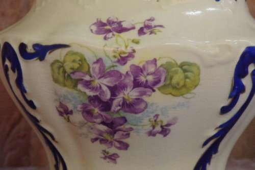 A SPECTACULAR ANTIQUE (1891 - 1913) S. FIELDING & Co. CROWN DEVON PORCELAIN JAR w/ EPNS LID & HANDLE