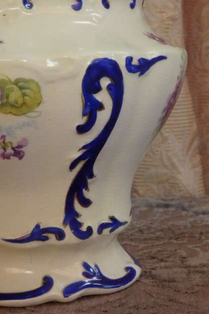 A SPECTACULAR ANTIQUE (1891 - 1913) S. FIELDING & Co. CROWN DEVON PORCELAIN JAR w/ EPNS LID & HANDLE