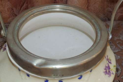 A SPECTACULAR ANTIQUE (1891 - 1913) S. FIELDING & Co. CROWN DEVON PORCELAIN JAR w/ EPNS LID & HANDLE