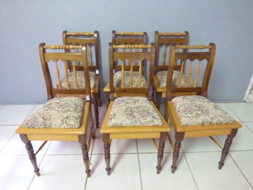 WOW! 6 STUNNING VINTAGE YELLOW WOOD & IMBUIA DINING CHAIRS.GORGEOUS WITH ANY TABLE!! Bid/chair