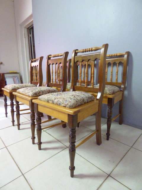 WOW! 6 STUNNING VINTAGE YELLOW WOOD & IMBUIA DINING CHAIRS.GORGEOUS WITH ANY TABLE!! Bid/chair