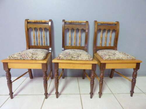 WOW! 6 STUNNING VINTAGE YELLOW WOOD & IMBUIA DINING CHAIRS.GORGEOUS WITH ANY TABLE!! Bid/chair