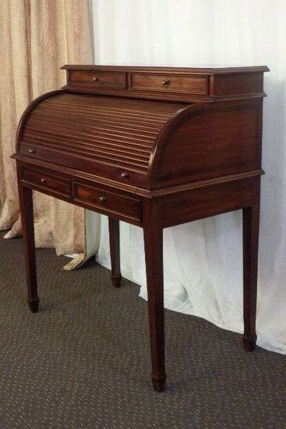 AN EXCEPTIONAL ROSEWOOD WRITING BUREAU w GORGEOUS BRASS INLAY PATTERNS & VELVET LINED DRAWERS!!
