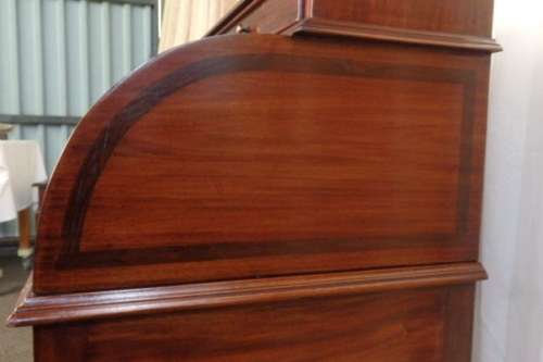 AN EXCEPTIONAL ROSEWOOD WRITING BUREAU w GORGEOUS BRASS INLAY PATTERNS & VELVET LINED DRAWERS!!