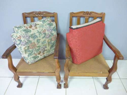 2 LOVELY, COMFORTABLE VINTAGE BALL & CLAW OAK ARM CHAIRS, FABULOUS AS OCCASIONAL CHAIRS! bid/chair
