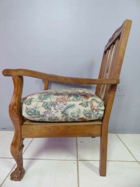 2 LOVELY, COMFORTABLE VINTAGE BALL & CLAW OAK ARM CHAIRS, FABULOUS AS OCCASIONAL CHAIRS! bid/chair