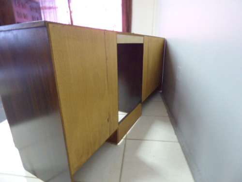 A LOVELY WOOD DRESSING TABLE w 8 DRAWERS & CUPBOARD. PERFECT TO PAINT!!