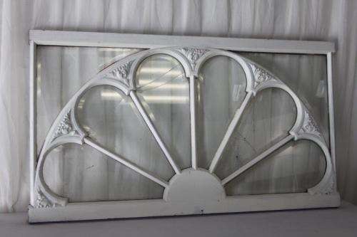 A RARE AND MAGNIFICENT ANTIQUE BEVELED GLASS "PEACOCK" DOUBLE DOOR ARCH TRANSOM WINDOW