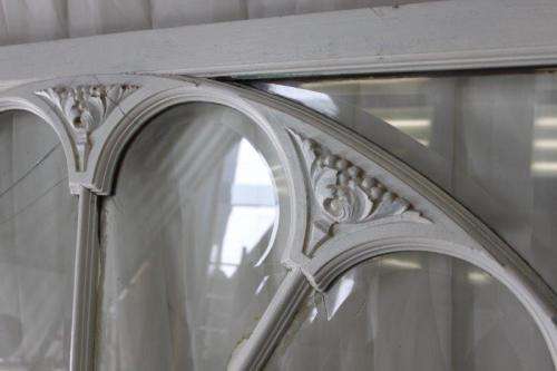 A RARE AND MAGNIFICENT ANTIQUE BEVELED GLASS "PEACOCK" DOUBLE DOOR ARCH TRANSOM WINDOW