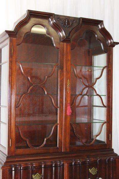 A MAGNIFICENT ANTIQUE "DOUBLE GABLED" BALL AND CLAW CABINET ON A STAND WITH SUPERB DETAILING