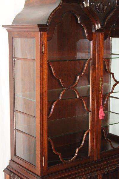 A MAGNIFICENT ANTIQUE "DOUBLE GABLED" BALL AND CLAW CABINET ON A STAND WITH SUPERB DETAILING