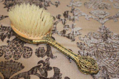 THREE AWESOME VINTAGE/ ANTIQUE? VANITY TABLE (2x) HAND MIRRORS AND A BRUSH SET bid/item