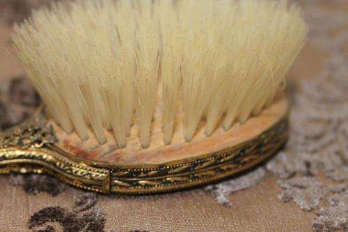 THREE AWESOME VINTAGE/ ANTIQUE? VANITY TABLE (2x) HAND MIRRORS AND A BRUSH SET bid/item