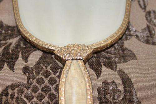 THREE AWESOME VINTAGE/ ANTIQUE? VANITY TABLE (2x) HAND MIRRORS AND A BRUSH SET bid/item