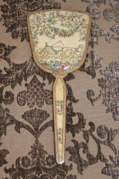 THREE AWESOME VINTAGE/ ANTIQUE? VANITY TABLE (2x) HAND MIRRORS AND A BRUSH SET bid/item