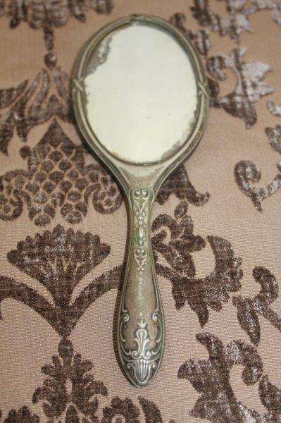 THREE AWESOME VINTAGE/ ANTIQUE? VANITY TABLE (2x) HAND MIRRORS AND A BRUSH SET bid/item
