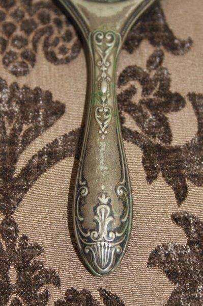 THREE AWESOME VINTAGE/ ANTIQUE? VANITY TABLE (2x) HAND MIRRORS AND A BRUSH SET bid/item