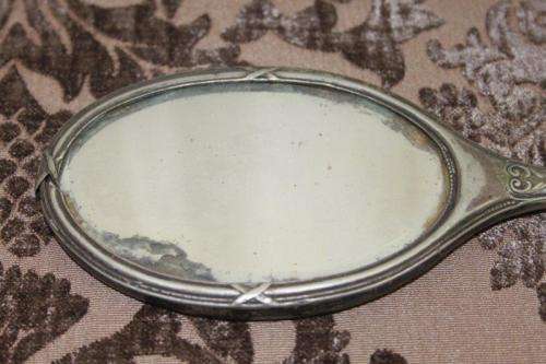 THREE AWESOME VINTAGE/ ANTIQUE? VANITY TABLE (2x) HAND MIRRORS AND A BRUSH SET bid/item