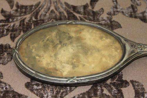 THREE AWESOME VINTAGE/ ANTIQUE? VANITY TABLE (2x) HAND MIRRORS AND A BRUSH SET bid/item