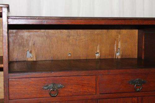 AN AMAZING ANTIQUE ART DECO SIDE SERVER WITH LOADS OF CUPBOARD SPACE AND A TIERED SERVING SURFACE