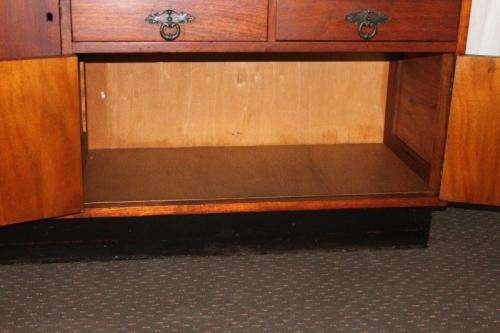 AN AMAZING ANTIQUE ART DECO SIDE SERVER WITH LOADS OF CUPBOARD SPACE AND A TIERED SERVING SURFACE