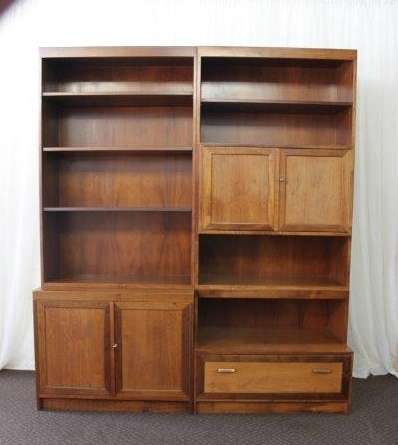 2x INCREDIBLE SOLIDLY MADE SOLID TEAK OFFICE CABINETS WITH AMPLE SHELF & CUPBOARDS SPACE bid/cabinet