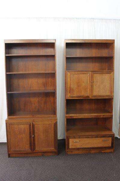 2x INCREDIBLE SOLIDLY MADE SOLID TEAK OFFICE CABINETS WITH AMPLE SHELF & CUPBOARDS SPACE bid/cabinet
