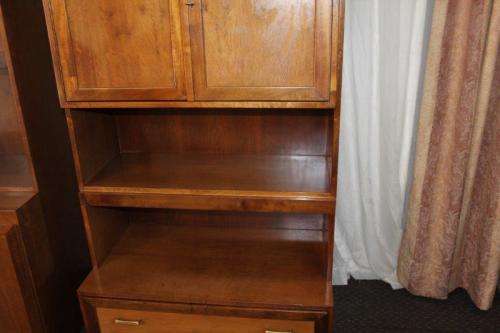 2x INCREDIBLE SOLIDLY MADE SOLID TEAK OFFICE CABINETS WITH AMPLE SHELF & CUPBOARDS SPACE bid/cabinet