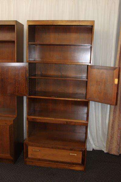 2x INCREDIBLE SOLIDLY MADE SOLID TEAK OFFICE CABINETS WITH AMPLE SHELF & CUPBOARDS SPACE bid/cabinet