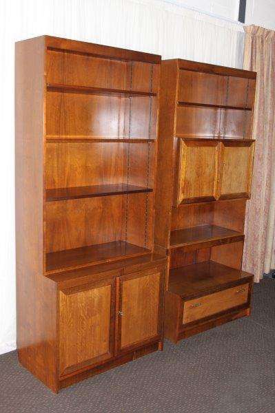 2x INCREDIBLE SOLIDLY MADE SOLID TEAK OFFICE CABINETS WITH AMPLE SHELF & CUPBOARDS SPACE bid/cabinet