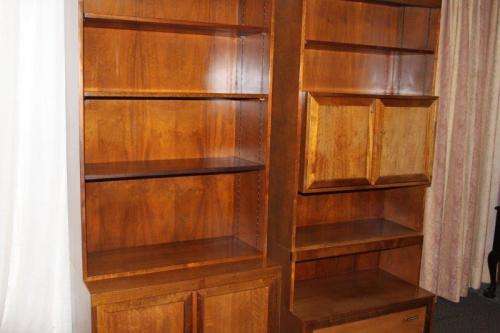 2x INCREDIBLE SOLIDLY MADE SOLID TEAK OFFICE CABINETS WITH AMPLE SHELF & CUPBOARDS SPACE bid/cabinet