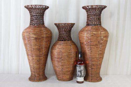3x SPECTACULAR LARGE WICKER URN SHAPED VASES w/ STEEL REINFORCED FRAMES IN GREAT CONDITION bid/vase