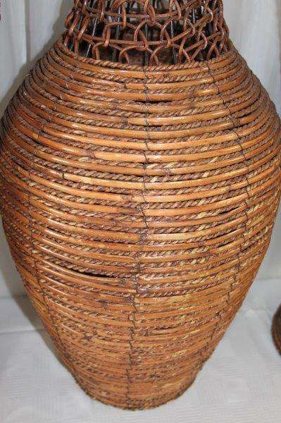 3x SPECTACULAR LARGE WICKER URN SHAPED VASES w/ STEEL REINFORCED FRAMES IN GREAT CONDITION bid/vase
