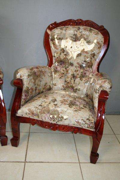 TWO GORGEOUS VICTORIAN STYLED ARMCHAIRS w/ DEEP BUTTON DETAILING & ROLLED PADDED ARMRESTS bid/chair