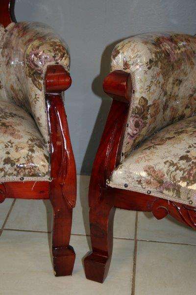 TWO GORGEOUS VICTORIAN STYLED ARMCHAIRS w/ DEEP BUTTON DETAILING & ROLLED PADDED ARMRESTS bid/chair