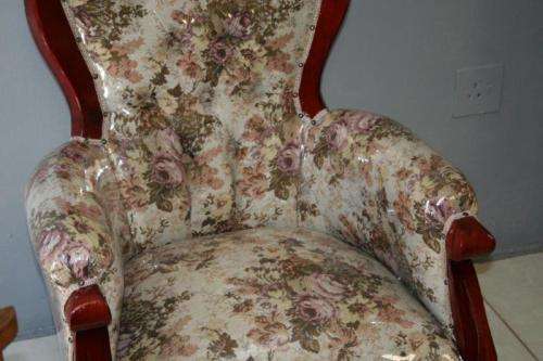 TWO GORGEOUS VICTORIAN STYLED ARMCHAIRS w/ DEEP BUTTON DETAILING & ROLLED PADDED ARMRESTS bid/chair