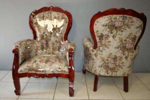 TWO GORGEOUS VICTORIAN STYLED ARMCHAIRS w/ DEEP BUTTON DETAILING & ROLLED PADDED ARMRESTS bid/chair