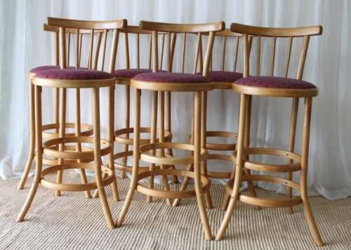 A COLLECTION OF 6x ORIGINAL WOODEBENDER OAK BENTWOOD BAR CHAIRS WITH REINFORCED SEATS bid/chair