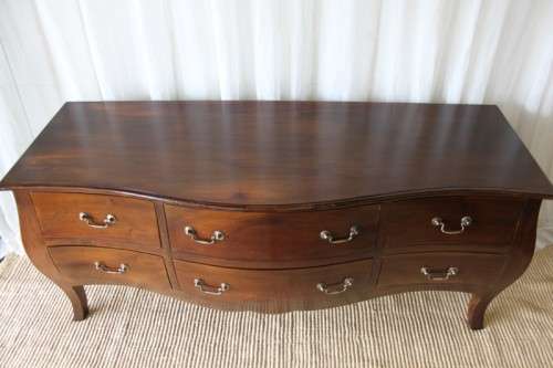 A TRULY MAGNIFICENT LARGE SOLID INDONESIAN TEAK 6-DRAWER "BOMBE" COMMODE IN AWESOME CONDITION