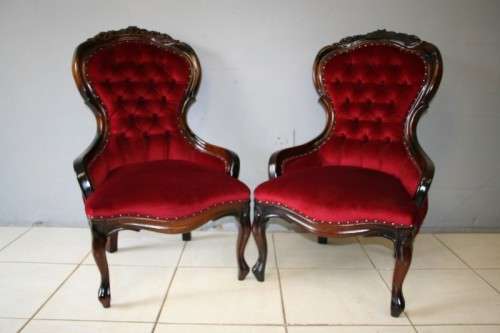 TWO SPECTACULAR ANTIQUE VICTORIAN ROSEWOOD LADIES PARLOUR CHAIRS w/ DEEP BUTTON DETAILING bid/chair