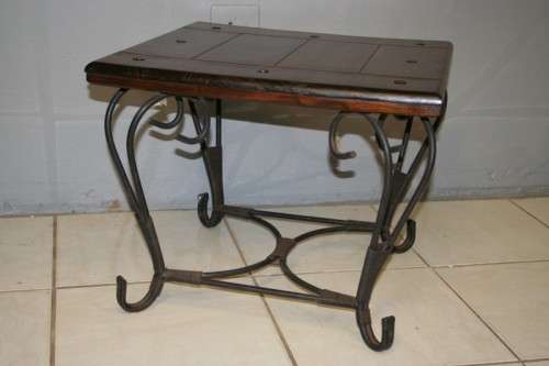 TWO FANTASTIC AND VERY WELL MADE WROUGHT IRON AND INDONESIAN TEAK COFFEE TABLE bid/table
