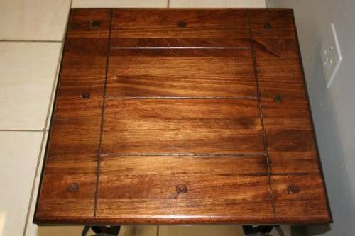 TWO FANTASTIC AND VERY WELL MADE WROUGHT IRON AND INDONESIAN TEAK COFFEE TABLE bid/table