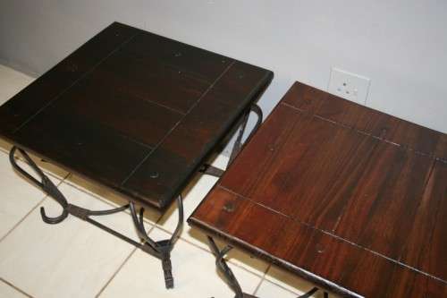 TWO FANTASTIC AND VERY WELL MADE WROUGHT IRON AND INDONESIAN TEAK COFFEE TABLE bid/table