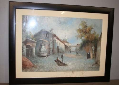 A BEAUTIFUL (LARGE) FRAMED ORIGINAL SIGNED A. WILSON OIL ON CANVAS PAINTING OF A VILLAGE SCENE